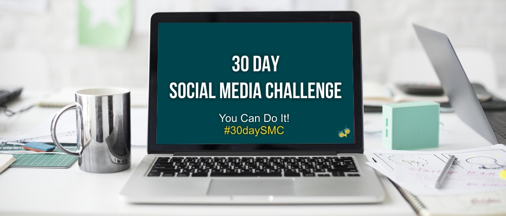 computer screen, desk, social media 30 day challenge