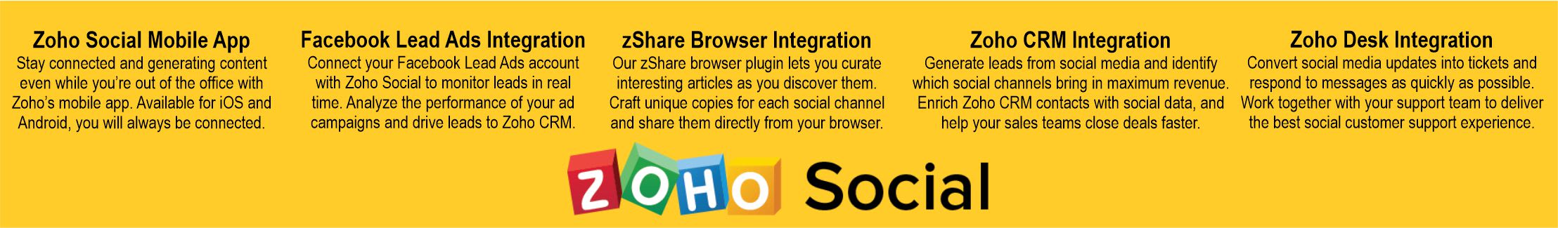 Zoho Social Additional Features & Integrations banner