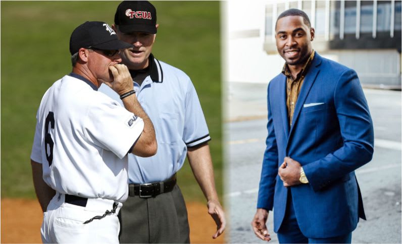 baseball gear at a business meeting