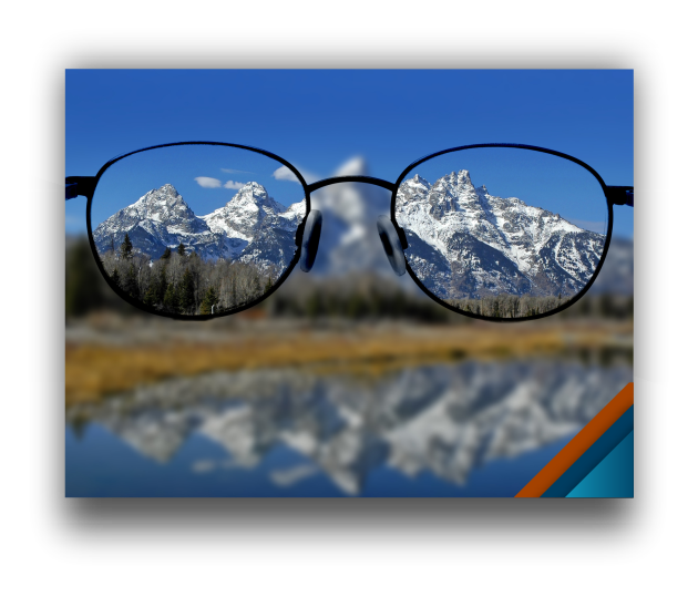 a clear view of the mountains through the lens of glasses