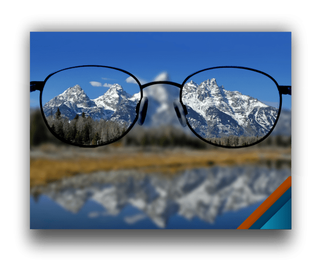 clear mountains scene through glasses for clarity